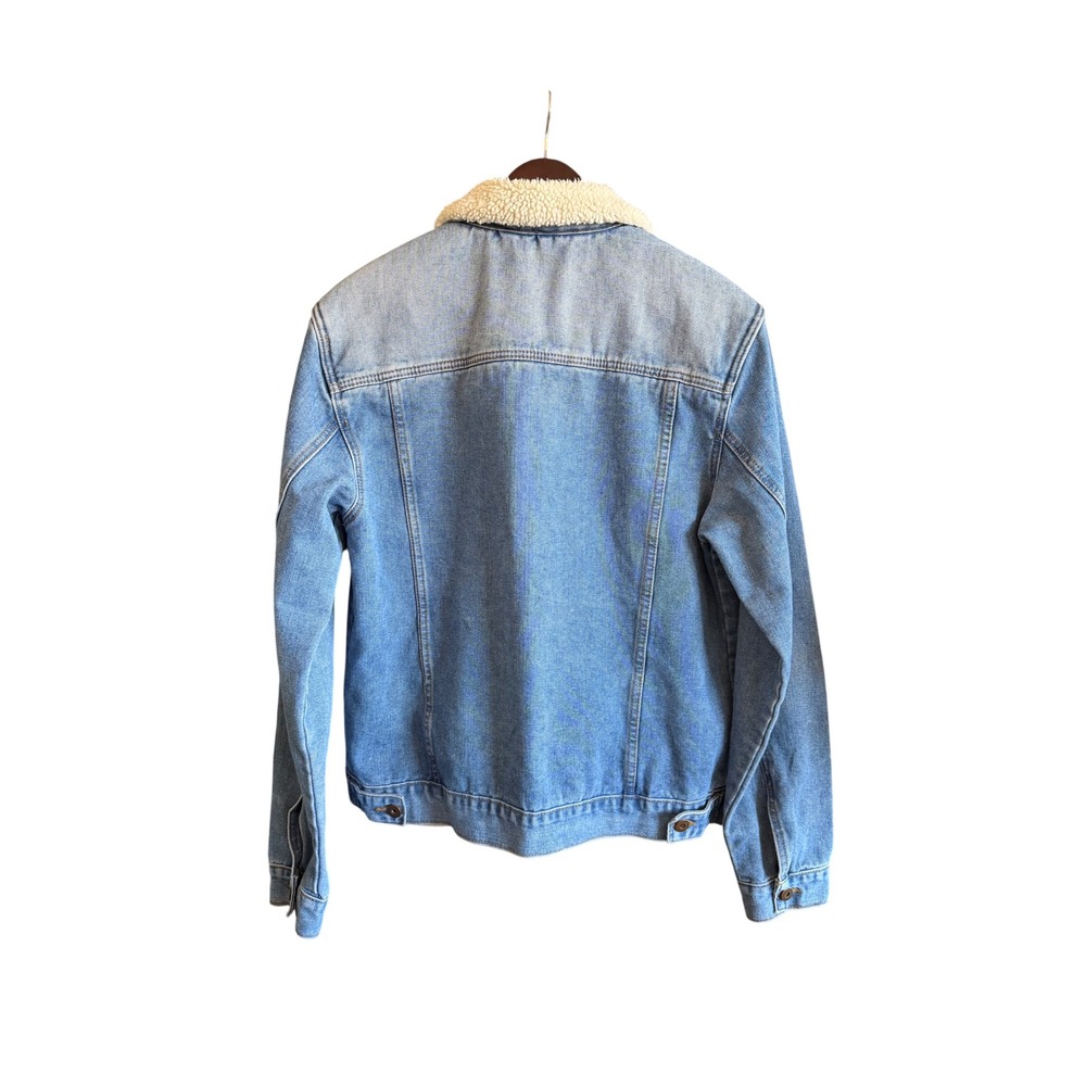 TRIOT‎ Los Angeles Mens Light Wash Sherpa Lined Denim Trucker Jacket Medium - Picture 2 of 4